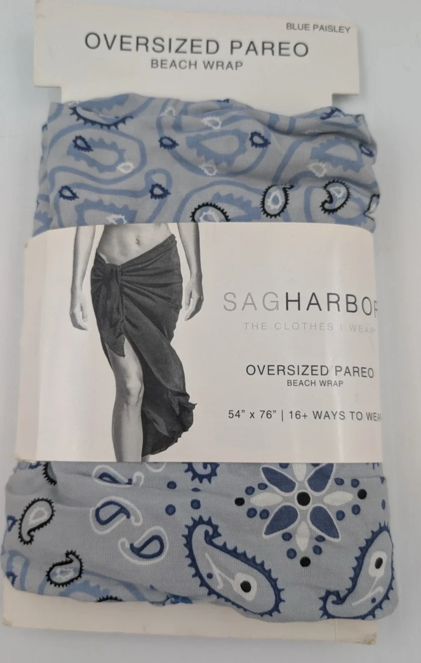 Sag Harbor Oversized Pareo Beach Wrap Blue Paisley 54